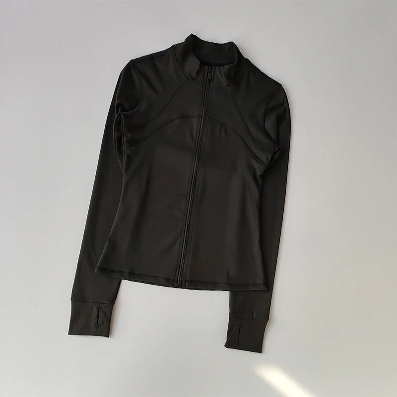 Women's Zip-Up Athletic Jacket with Stand Collar & Thumb Holes