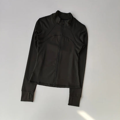 Women's Zip-Up Athletic Jacket with Stand Collar & Thumb Holes