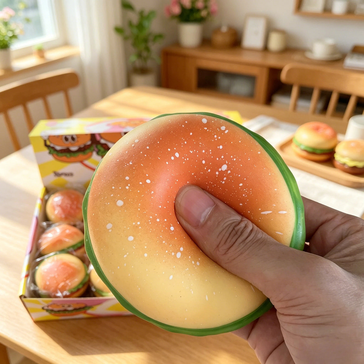 Hamburger Squishy Toy – Soft Mochi Stress Relief Fidget