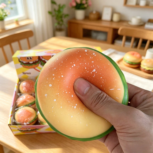 Hamburger Squishy Toy – Soft Mochi Stress Relief Fidget