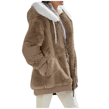 Women's Hooded Fleece Zip-Up Jacket – Cozy Oversized Coat