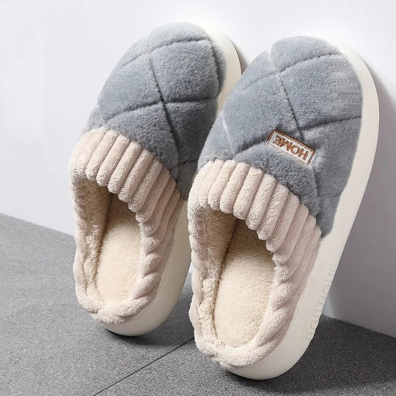 Plush Home Slippers – Quilted Fleece Anti-Slip Indoor Shoes for Women & Men