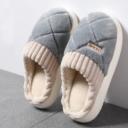 Plush Home Slippers – Quilted Fleece Anti-Slip Indoor Shoes for Women & Men