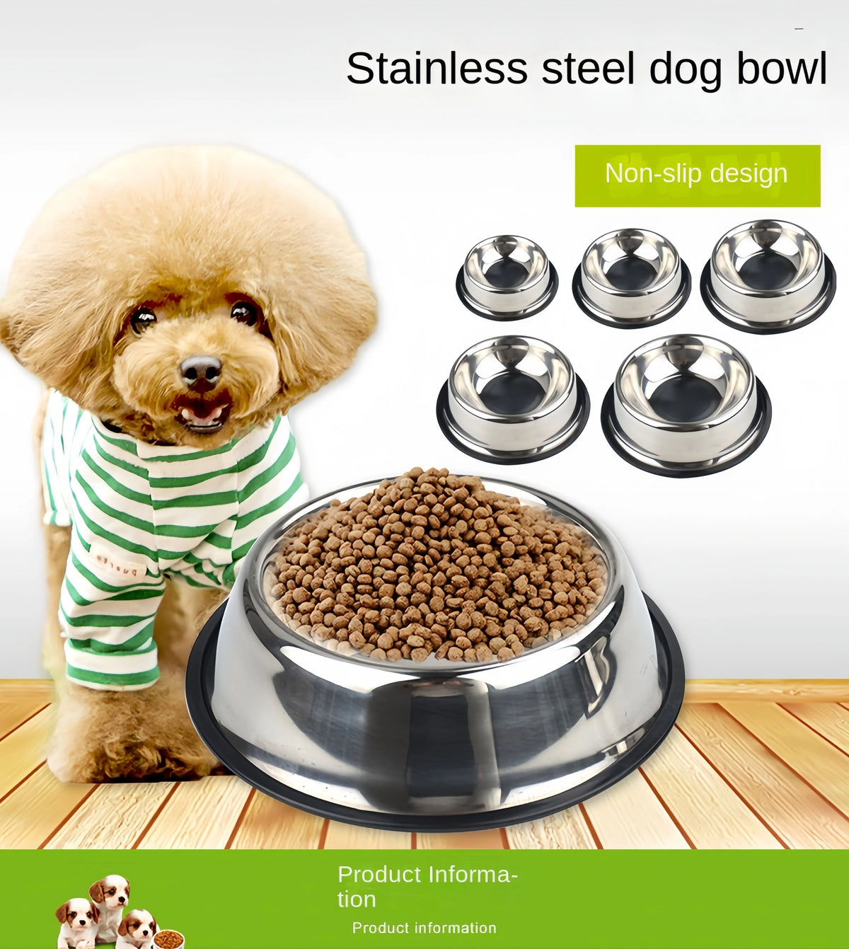 Stainless Steel Pet Bowl for Dogs & Cats – Non-Slip, 6 Sizes