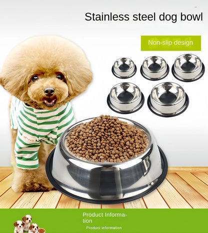Stainless Steel Pet Bowl for Dogs & Cats – Non-Slip, 6 Sizes