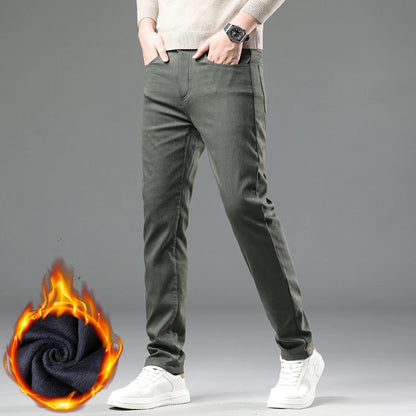 Men's Fleece-Lined Slim Dress Pants – Warm Winter Trousers