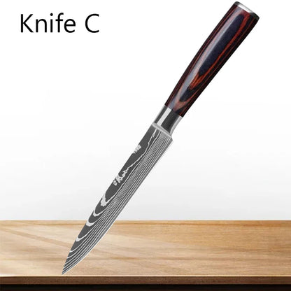 Professional Kitchen Knife Set – Stainless Steel Damascus-Style Blades