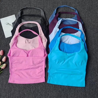 Women's Halter Neck Sports Bra Top with Removable Padding