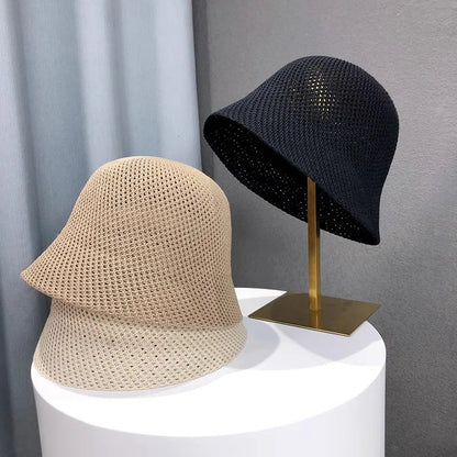Hollow Knit Bucket Hat – Lightweight Sun Protection Fishing Hat