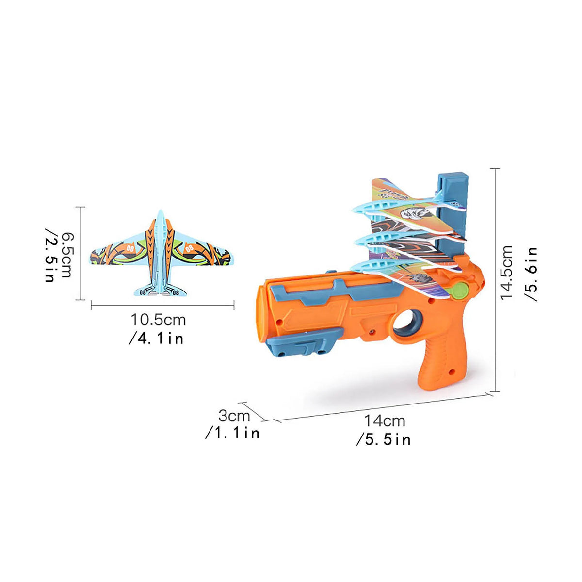 Airplane Launcher Gun Toy with 6 Foam Glider Planes