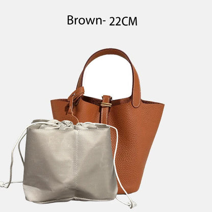 Genuine Leather Bucket Tote Bag for Women – Luxury Designer Handbag