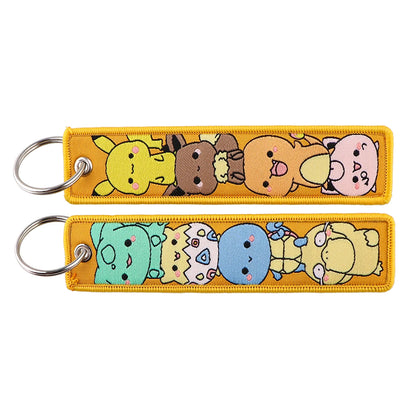 Anime Embroidered Jet Tag Keychain – Cute Cartoon Key Ring