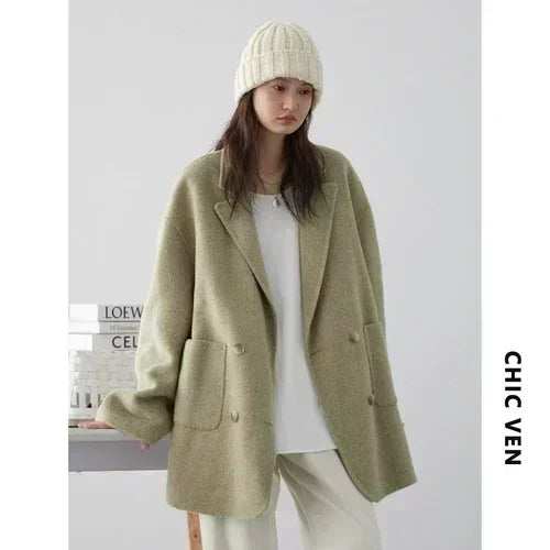 Women's Woolen Double-Breasted Oversized Coat