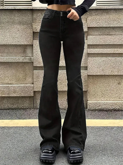 Women's High-Waist Flare Jeans – Stretch Bell Bottom Denim Pants