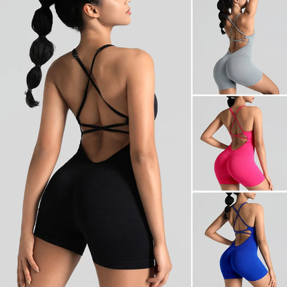 Women's Workout Romper – Seamless Open Back Yoga Jumpsuit