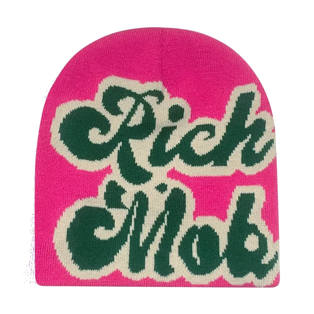Y2K Letter Print Knit Beanie Hat – Unisex Winter Cap