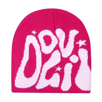 Y2K Letter Print Knit Beanie Hat – Unisex Winter Cap
