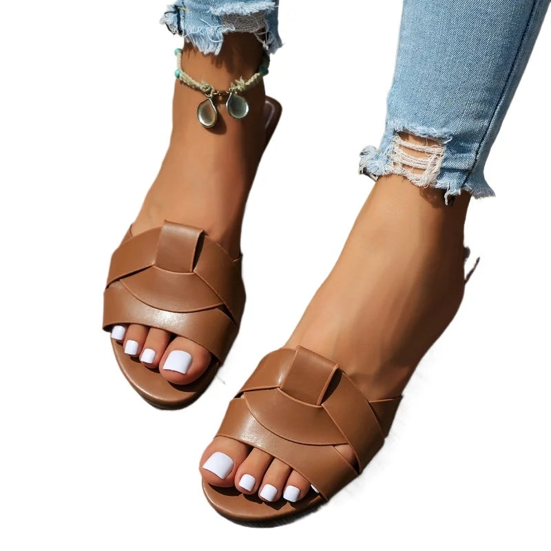 Women's Woven Flat Sandals – Casual Summer Slide Slippers