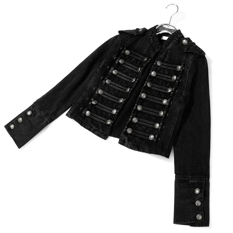 Women's Cropped Military Denim Jacket – Streetwear Style