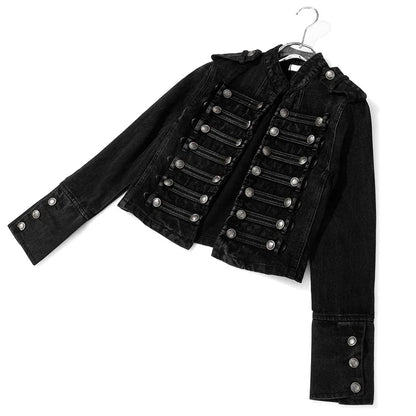 Women's Cropped Military Denim Jacket – Streetwear Style