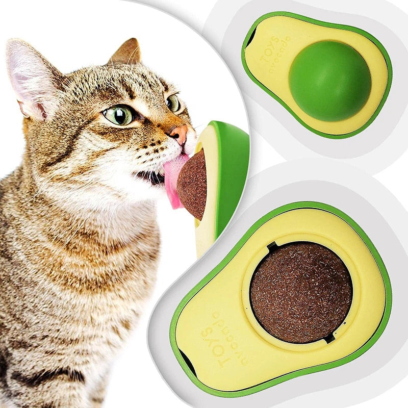 Catnip Ball Avocado Wall Toy – Rotatable Cat Mint Licker & Teeth Cleaner