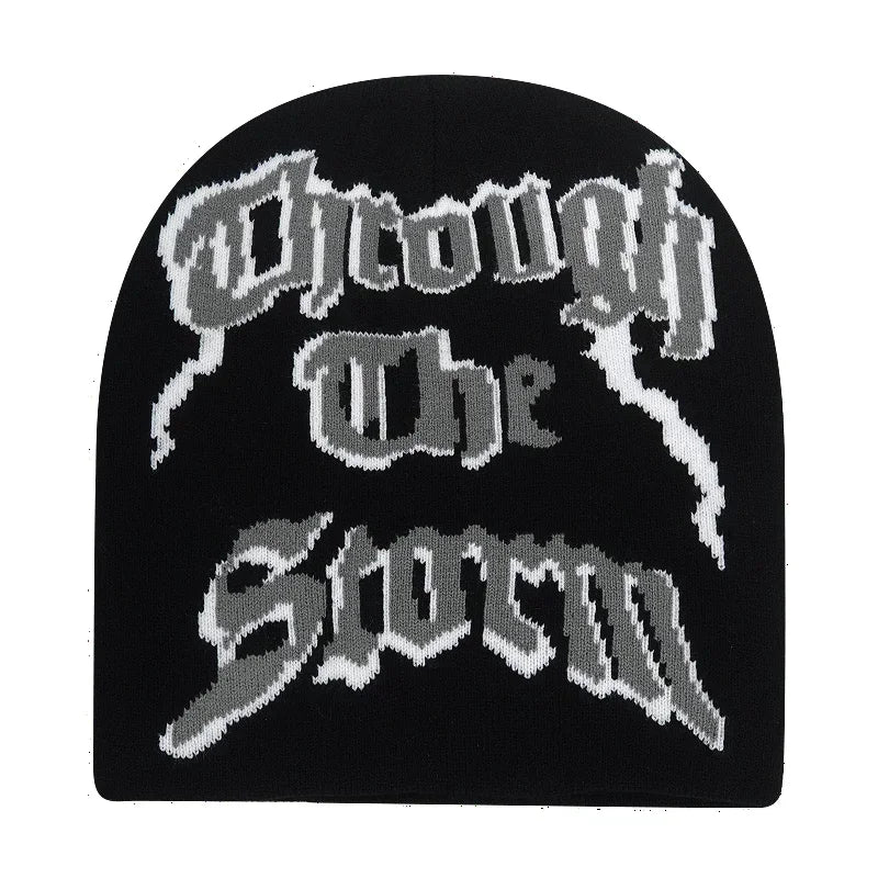 Y2K Letter Print Knit Beanie Hat – Unisex Winter Cap