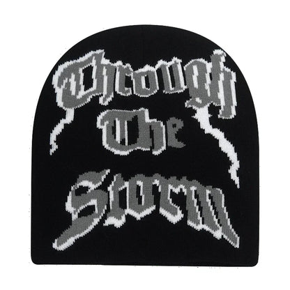 Y2K Letter Print Knit Beanie Hat – Unisex Winter Cap