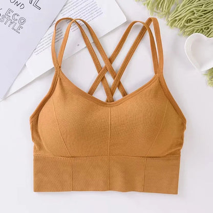 Women's Cross-Back Sports Bra – Push-Up Crop Top