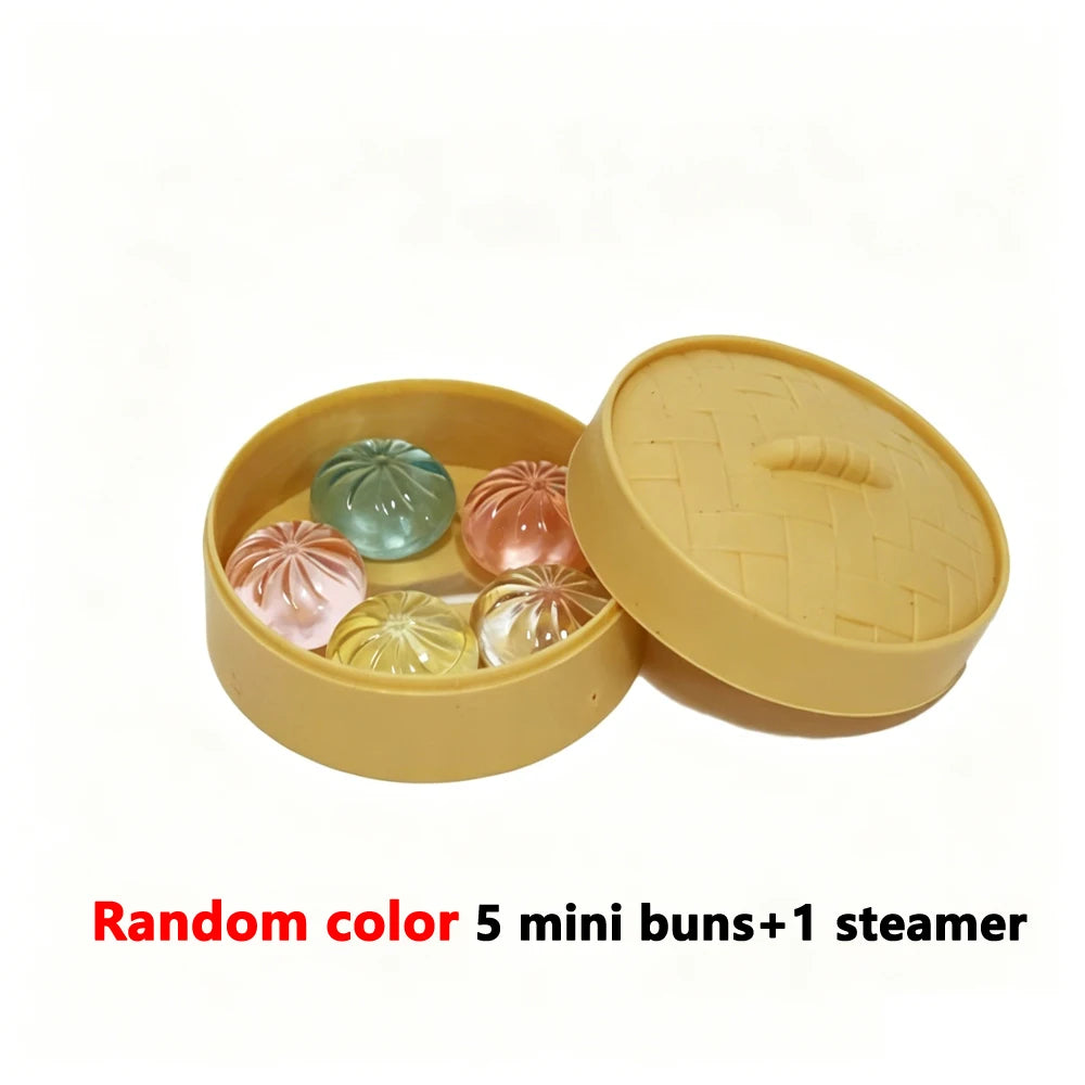 Squishy Dumpling Bun Fidget Toy Set – 5 Mini Buns + Steamer
