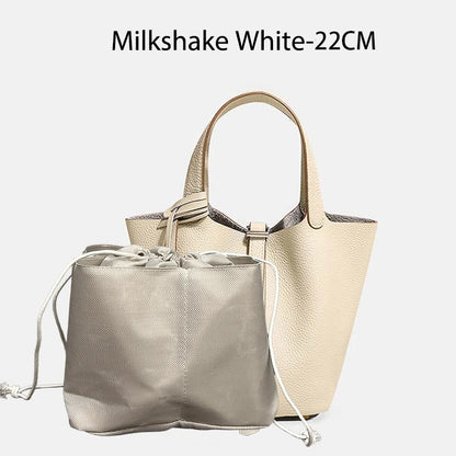 Genuine Leather Bucket Tote Bag for Women – Luxury Designer Handbag