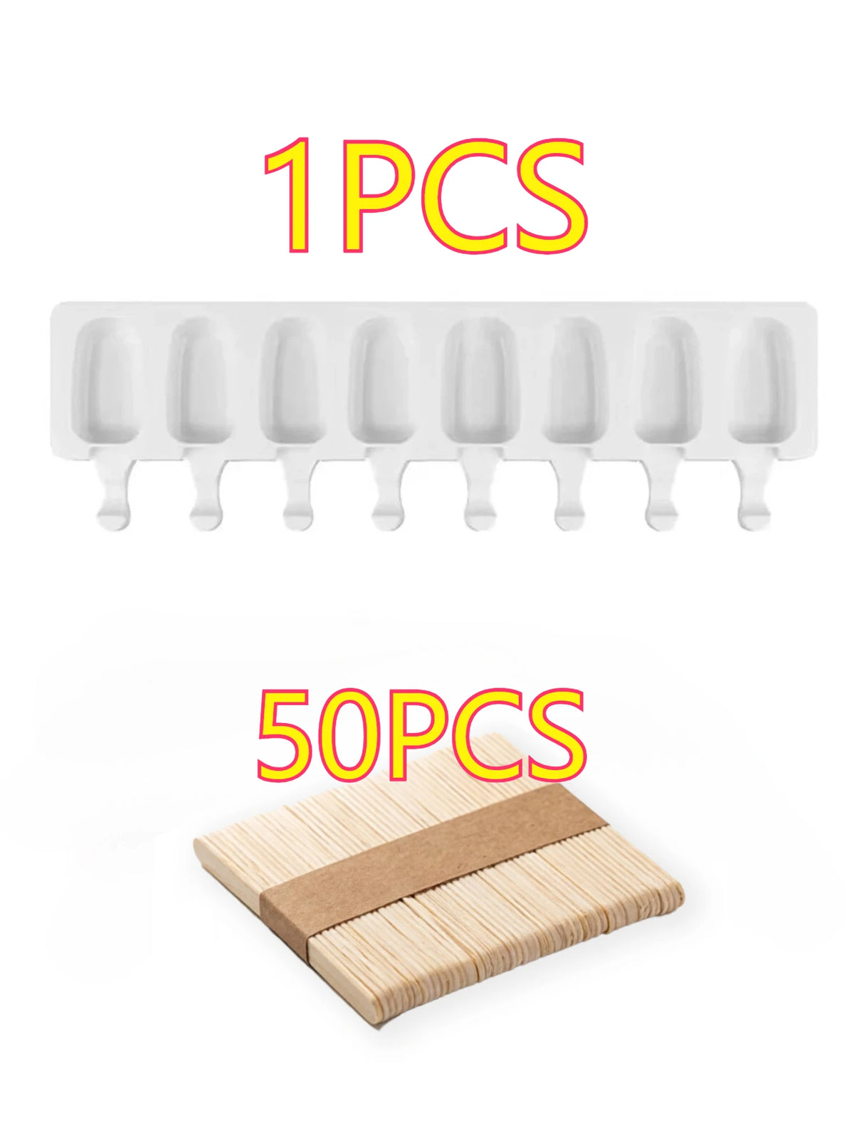 Popsicle Mold Silicone Ice Cream Maker with Wooden Sticks – DIY Lolly & Cake Tool