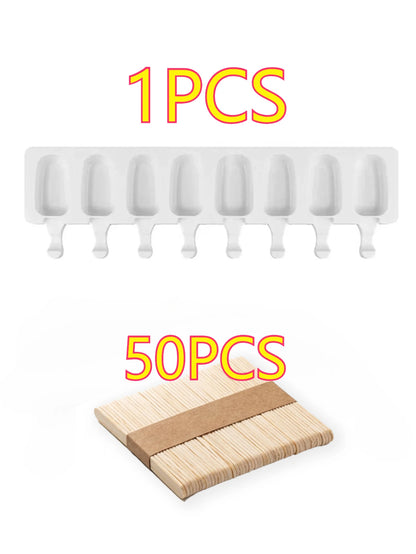 Popsicle Mold Silicone Ice Cream Maker with Wooden Sticks – DIY Lolly & Cake Tool
