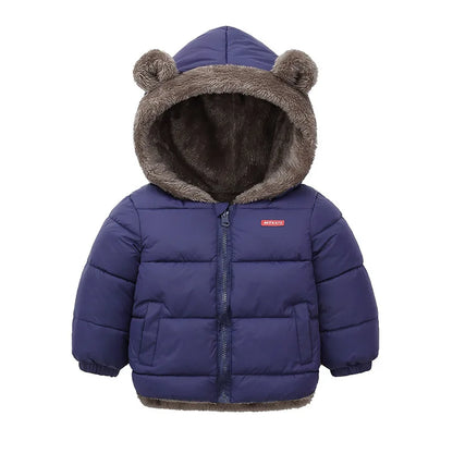 Kids Bear Ear Hooded Puffer Jacket – Fleece-Lined Winter Coat