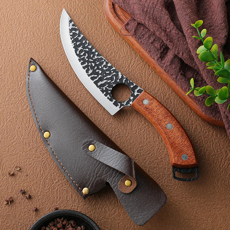 Handmade Forged Butcher Knife – Boning & Meat Cleaver with Wood Handle