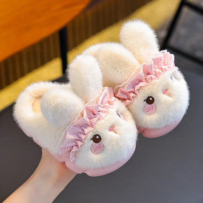 Women's Fluffy Bunny Slippers – Warm Indoor Cotton House Shoes