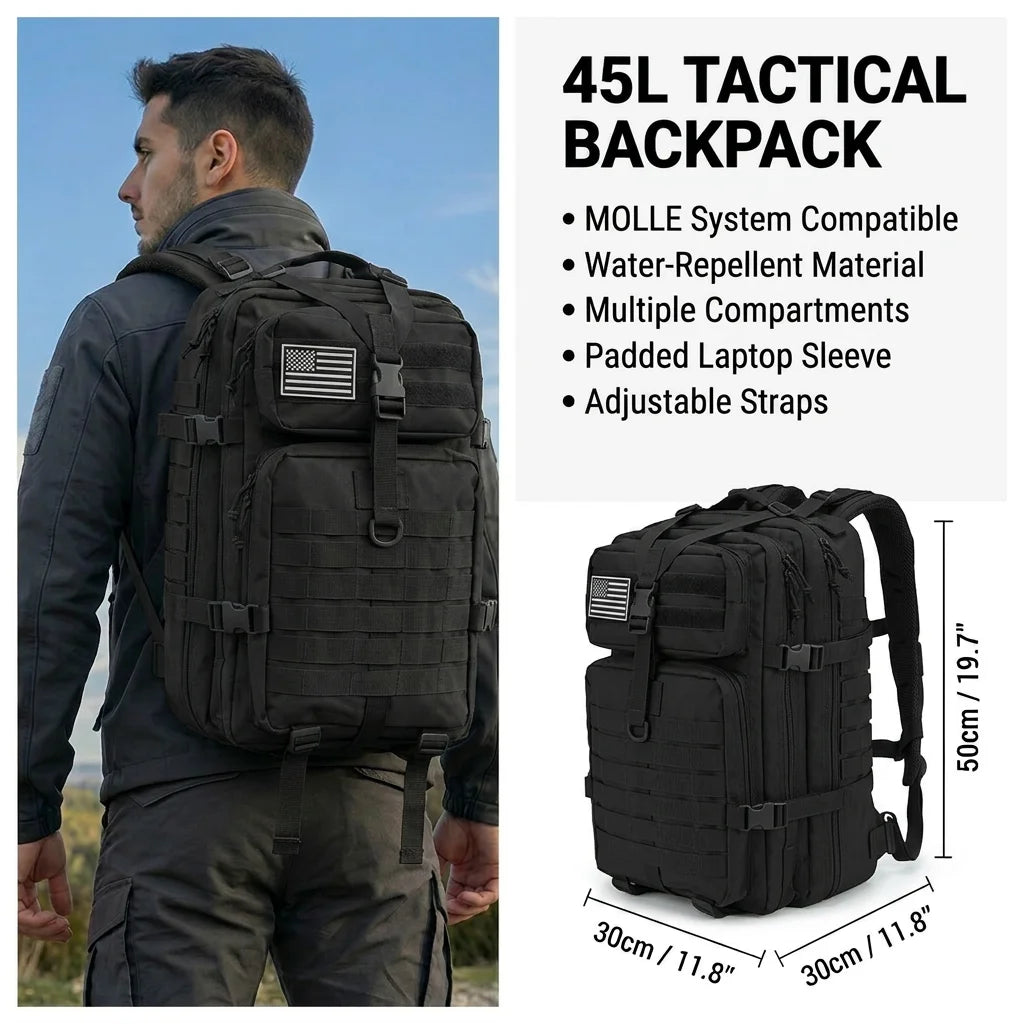 45L Tactical Backpack Molle Military Bug Out Bag