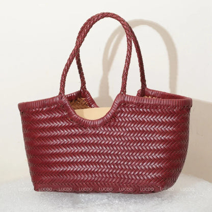 Woven Genuine Leather Tote Bag for Women – Cowhide Shoulder Bag