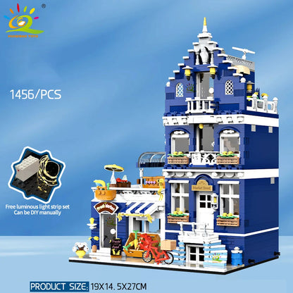 MOC City Corner Coffee Shop Micro Building Blocks Set