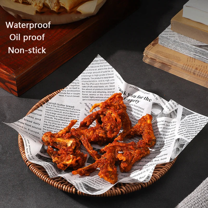 Oil-Absorbing Wax Paper Sheets – 50-Pack Food Basket Liner