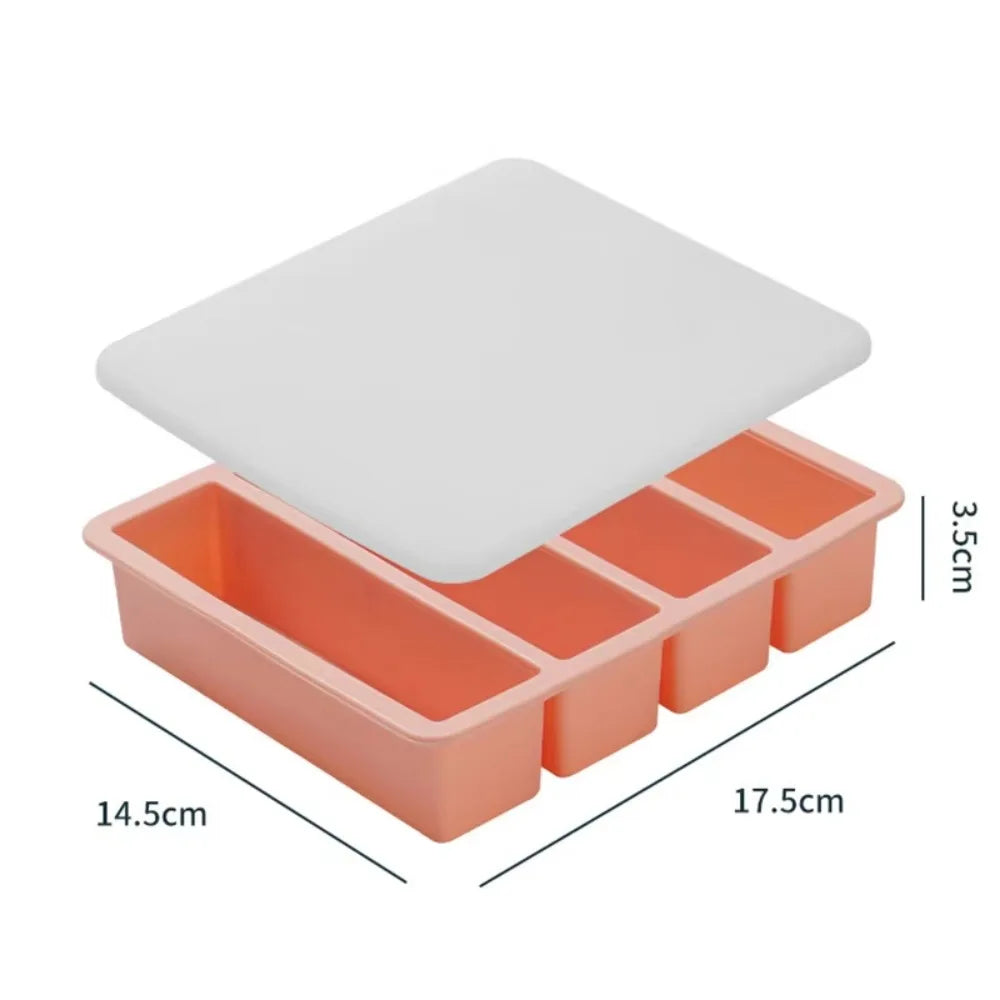 Silicone Freezer Tray 4-Grid Extra Large Sauce & Food Storage Mold