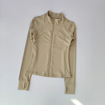 Women's Zip-Up Athletic Jacket with Stand Collar & Thumb Holes