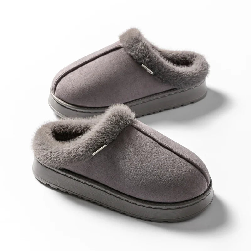 Fluffy Winter Slippers – Warm Suede Closed-Toe House Shoes for Women & Men