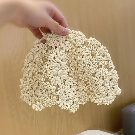 Lace Crochet Beret – Women's Floral Knit Hat