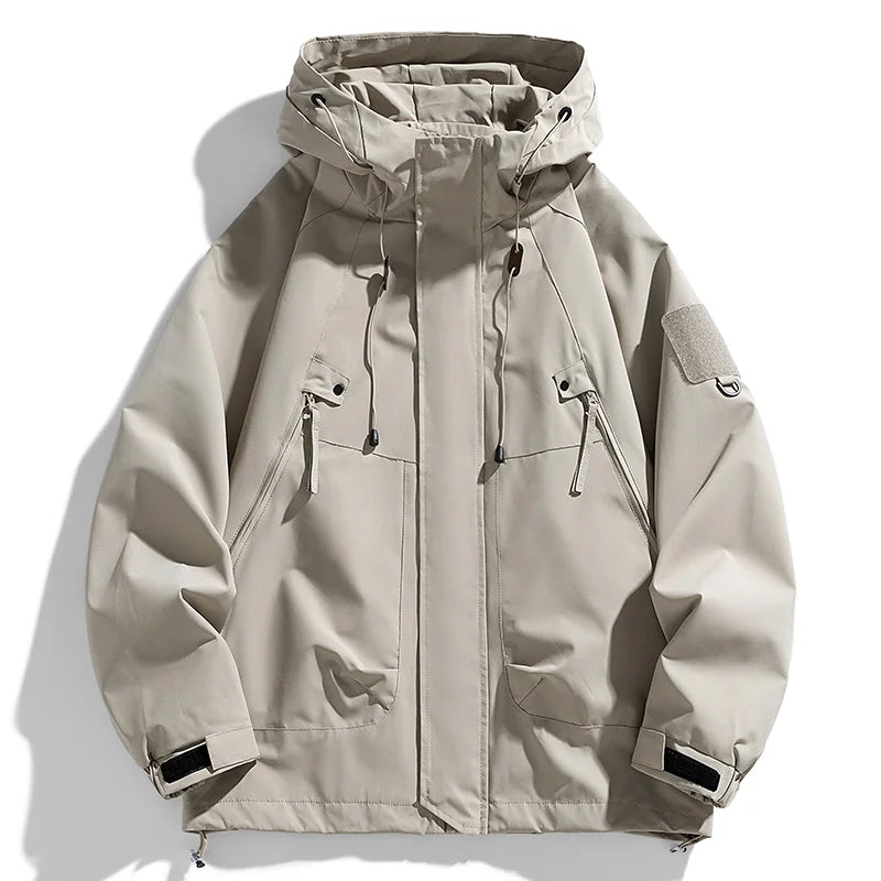 Men's Cargo Windbreaker Jacket – Waterproof Hooded Bomber Coat