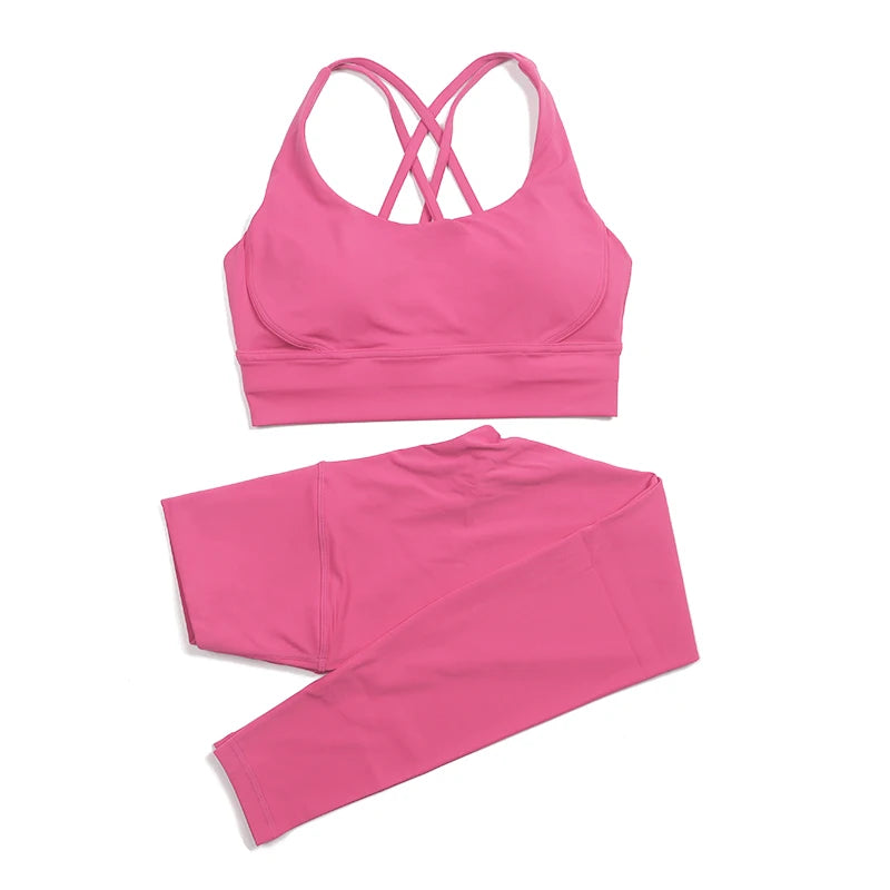 Women's 2-Piece Yoga Set – Nylon Sports Bra & High-Waist Leggings