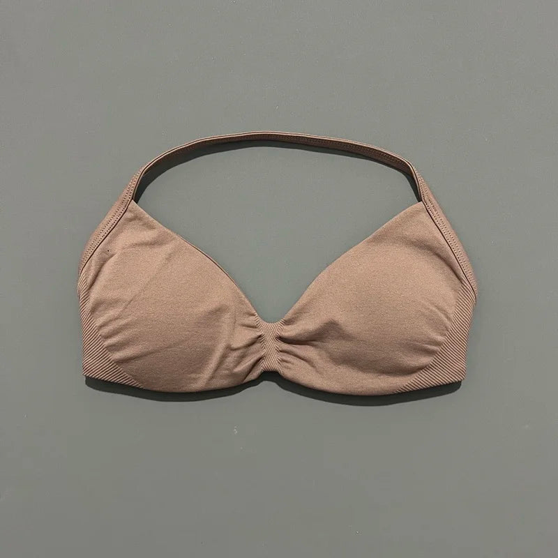 Women's Seamless Push-Up Sports Bra – Strappy Halter Design