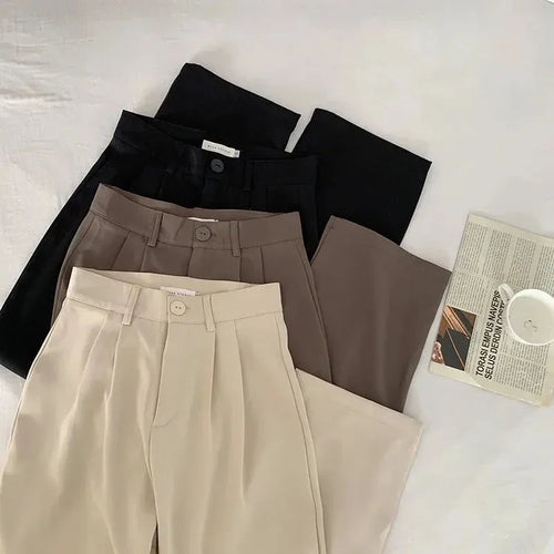 Women's High-Waist Straight-Leg Suit Pants – Korean Office Trousers