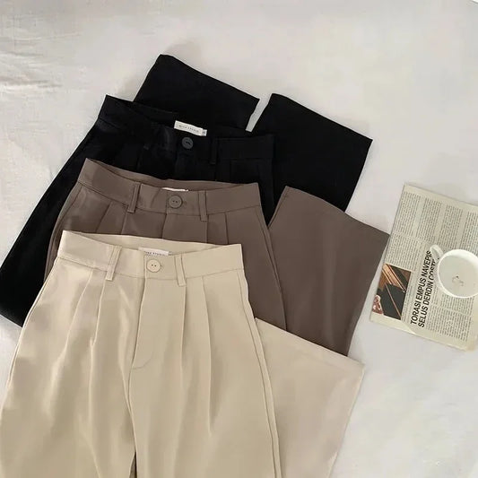Women's High-Waist Straight-Leg Suit Pants – Korean Office Trousers