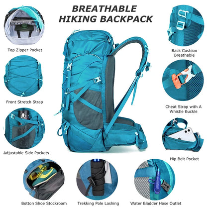 50L Hiking Backpack with Rain Cover – Mountaineering Outdoor Rucksack