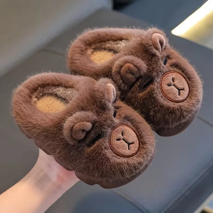 Kids Capybara Slippers – Warm Fluffy Slip-On Shoes for Boys & Girls